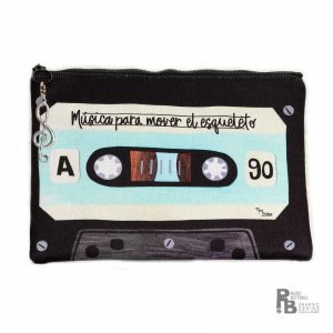 Estuche Cassette "Música para mover el esqueleto" -negro-turquesa-